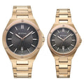 Titan 9401694216WM01 Modern Bandhan Quartz Analog Watch Set with Black Dials and Carnation Gold Stainless Steel Straps for Couples 41mm and 33mm