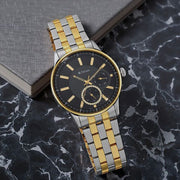 Titan 9441BM02 Regalia Opulent watch with black dial and two toned strap, official product view 1