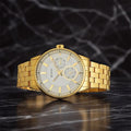 Titan 9441YM02 Regalia Opulent Quartz Analog Watch with White Dial and Gold Stainless Steel Strap for Men