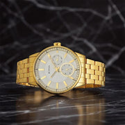 Titan 9441YM02 Regalia Opulent watch with white dial and gold strap, official product view 1