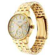 Titan 9441YM02 Regalia Opulent watch with white dial and gold strap, official product view 3