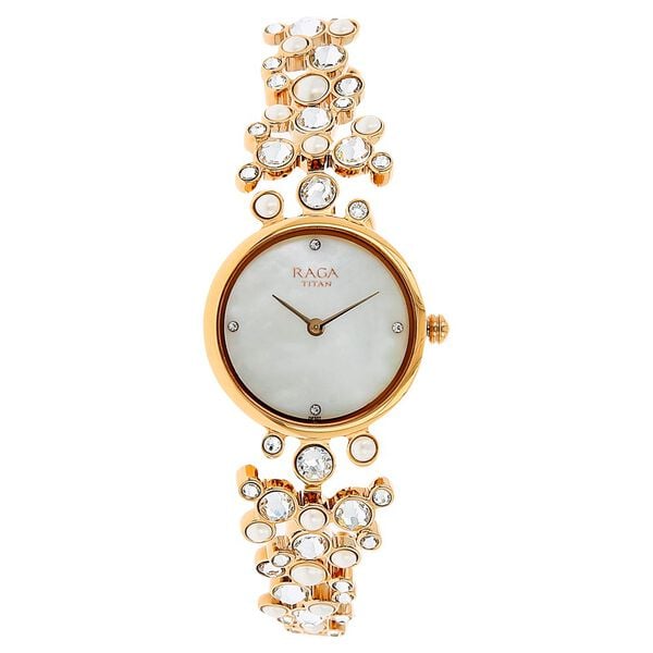 Titan 95032WM01J Raga Moonlight Quartz Analog Watch with Mother of Pearl Dial and Rose Gold Metal Strap for Women 25mm