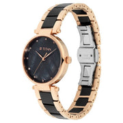 Titan 95061WD03 Purple Ceramics watch with black dial and two toned strap, official product view 3