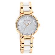Titan 95061WD04 Purple Ceramics watch with white dial and two toned strap, official product view 2