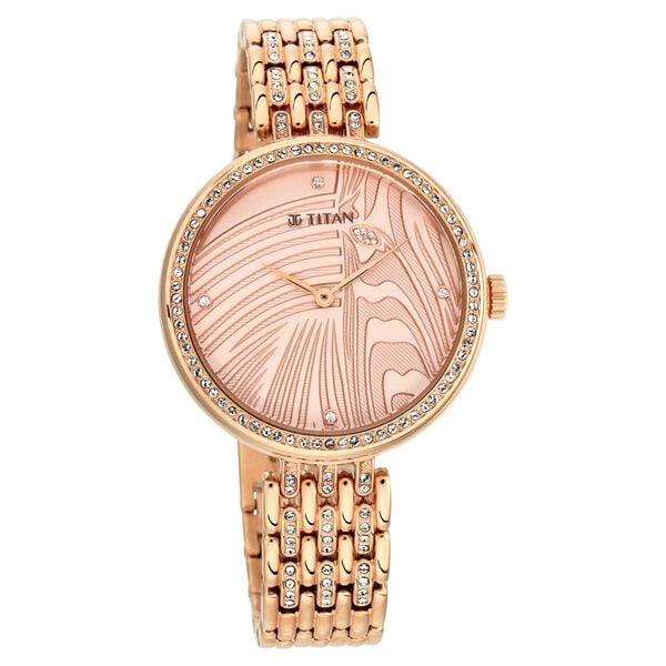 Titan 95129WM01 Purple Animalia Quartz Analog Watch with Rose Gold Dial and Rose Gold Stainless Steel Strap for Women
