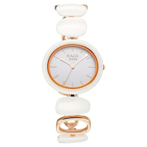 Titan 95146KD05 Raga Ceramics Quartz Analog Watch with White Dial and White Ceramic & Metal Strap for Women 25.4mm