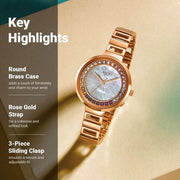 Titan 95150WM01 Raga Love All women's watch with mother of pearl dial and rose gold metal strap, dial and strap view