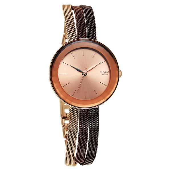 Titan 95153KM01 Raga Delight Quartz Analog Watch with Rose Gold Dial and Rose Gold Stainless Steel Strap for Women 29mm