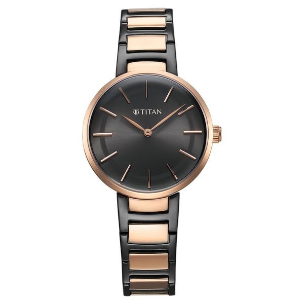 Titan 95183KM02 Workwear Quartz Analog Watch with Anthracite Dial and Two-Tone Stainless Steel Strap for Women