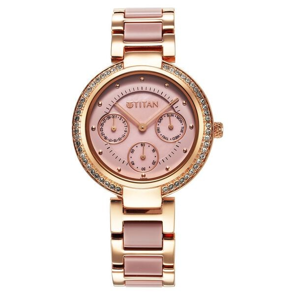 Titan 95187KD02 Purple Acetate Quartz Multifunction Watch with Mother of Pearl Dial and Two-Tone Metal and Plastic Strap for Women