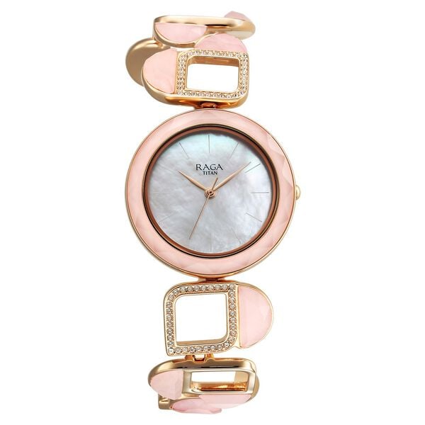 Titan 95196WM01 Raga New You Quartz Analog Watch with Mother of Pearl Dial and Rose Quartz Stone Strap for Women 32mm