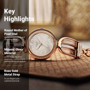 Titan 95200WM01 Raga Delight women's watch with mother of pearl dial and rose gold metal strap, dial and strap view