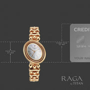 Titan 95202WM01F Raga Glimmers women's watch with mother of pearl dial and rose gold metal strap, watch detail