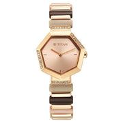 Titan 95207WD01 Purple Glitz watch with rose gold dial and rose gold strap, official product view 2