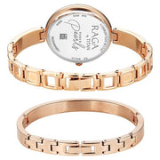 Titan 95224WM02F Raga watch caseback and rose gold metal bracelet view