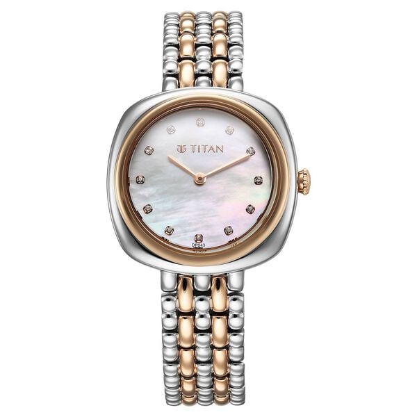 Titan 95241KM01 Purple Aura Quartz Analog Watch with Mother of Pearl Dial and Two-Tone Stainless Steel Strap for Women