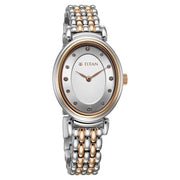 Titan 95242KM01 Purple Aura watch with silver dial and two toned strap, official product view 2