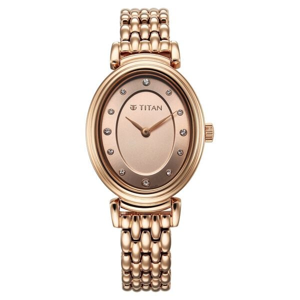 Titan 95242WM01 Aura Quartz Analog Watch with Rose Gold Dial and Rose Gold Stainless Steel Strap for Women 28mm