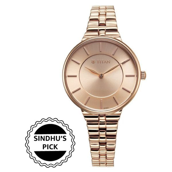 Titan 95245WM01 Purple Aura Quartz Analog Watch with Rose Gold Dial and Rose Gold Stainless Steel Strap for Women