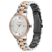 Titan 95247KM03 white dial watch with brown strap, alternate product view showing the case and strap