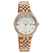 Titan 95247WM01 quartz analog watch for women with white dial