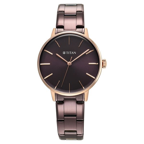 Titan 95248KM01 TGIF Quartz Analog Watch with Brown Dial and Purple Stainless Steel Strap for Women