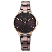 Titan 95248KM01 TGIF Quartz Analog Watch with Brown Dial and Purple Stainless Steel Strap for Women - front view