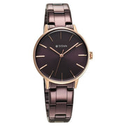 Titan 95248KM01 TGIF Quartz Analog Watch with Brown Dial and Purple Stainless Steel Strap for Women - alternate front view