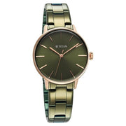 Titan 95248KM03 TGIF Quartz Analog Watch with Green Dial and Green Stainless Steel Strap for Women - alternate front view
