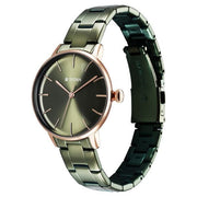 Titan 95248KM03 TGIF Quartz Analog Watch with Green Dial and Green Stainless Steel Strap for Women - angled view