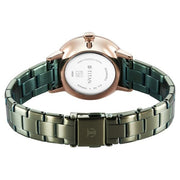 Titan 95248KM03 TGIF Quartz Analog Watch with Green Dial and Green Stainless Steel Strap for Women - caseback view