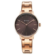 Titan 95248WM01 TGIF Quartz Analog Watch with Brown Dial and Rose Gold Stainless Steel Strap for Women - front view