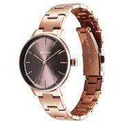 Titan 95248WM01 TGIF Quartz Analog Watch with Brown Dial and Rose Gold Stainless Steel Strap for Women - angled view