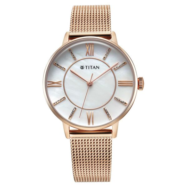 Titan 95248WM02 TGIF Quartz Analog Watch with Mother of Pearl Dial and Rose Gold Stainless Steel Strap for Women
