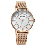 Titan 95248WM02 TGIF Quartz Analog Watch with Mother of Pearl Dial and Rose Gold Stainless Steel Strap for Women - alternate front view