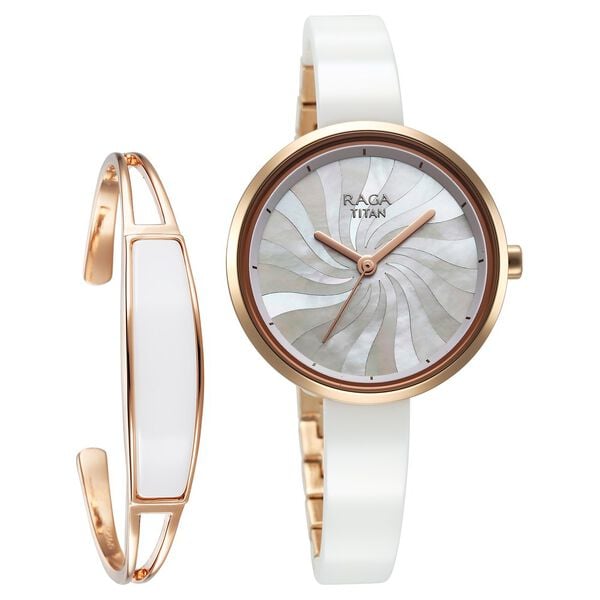 Titan 95253KD01F Raga Memoirs Quartz Analog Watch with Mother of Pearl Dial and White Ceramic strap for Women