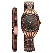 Titan 95254QM01F Raga Memoirs women's watch with mother of pearl dial and brown metal strap, product view