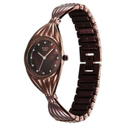 Titan 95254QM01F Raga Memoirs women's watch with mother of pearl dial and brown metal strap, dial and strap view