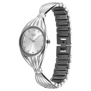 Titan 95254SM01F Raga Memoirs women's watch with silver dial and silver metal strap, dial and strap view