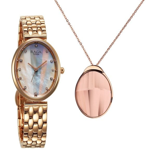Titan 95258WM01F Raga Memoirs Quartz Analog Watch with Mother of Pearl Dial and Rose Gold Metal strap for Women