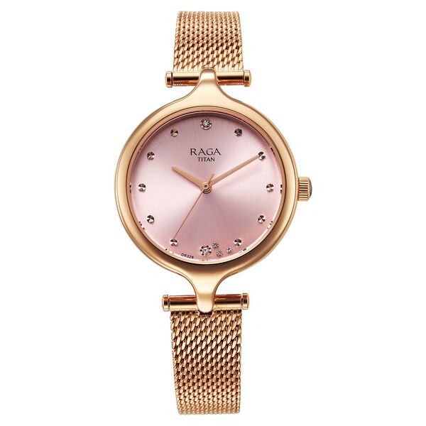 Titan 95268WM01 Raga Showstopper Quartz Analog Watch with Rose Gold Dial and Rose Gold Metal Strap for Women 30mm