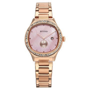 Titan 95289WM01 Purple Glamour Quartz Analog Watch with Date, Mother of Pearl Dial and Rose Gold Stainless Steel Strap for Women - front view