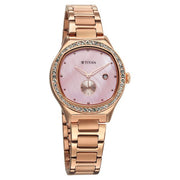 Titan 95289WM01 Purple Glamour Quartz Analog Watch with Date, Mother of Pearl Dial and Rose Gold Stainless Steel Strap for Women - alternate front view