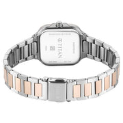 Titan 95291KM01 Slim Square Quartz Analog Watch with Date, Silver Dial and Two-Tone Stainless Steel Strap for Women - caseback view