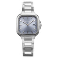Titan 95291SM01 Slim Square Quartz Analog Watch with Date, Blue Dial and Silver Stainless Steel Strap for Women