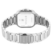 Titan 95291SM01 Slim Square Quartz Analog Watch with Date, Blue Dial and Silver Stainless Steel Strap for Women - caseback view