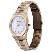 Titan 95295WM01 Workday Wonders Quartz Analog Watch with Date, Mother of Pearl Dial and Rose Gold Stainless Steel Strap for Women - angled view