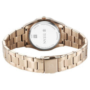 Titan 95295WM01 Workday Wonders Quartz Analog Watch with Date, Mother of Pearl Dial and Rose Gold Stainless Steel Strap for Women - caseback view