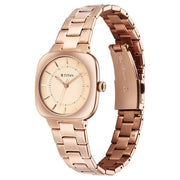 Titan 95296WM01 Horizon Quartz Analog Watch with Rose Gold Dial and Rose Gold Stainless Steel Strap for Women - angled view
