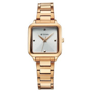 Titan 95297WM01 Horizon Quartz Analog Watch with White Dial and Rose Gold Stainless Steel Strap for Women - front view